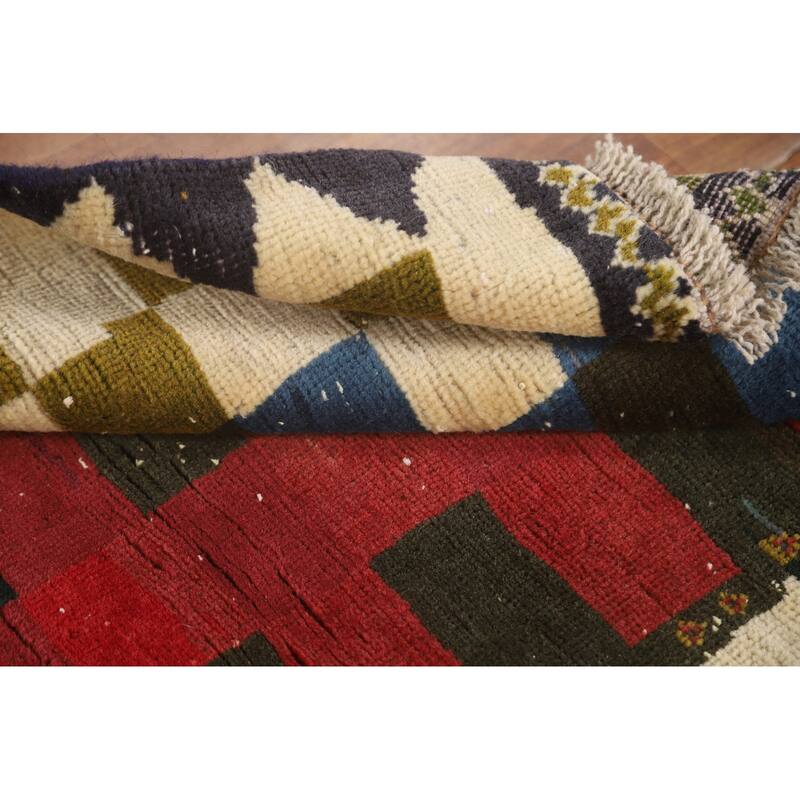 Checkered Gabbeh Persian Vintage Accent Rug Handmade Wool Carpet - 2'7" x 3'6"