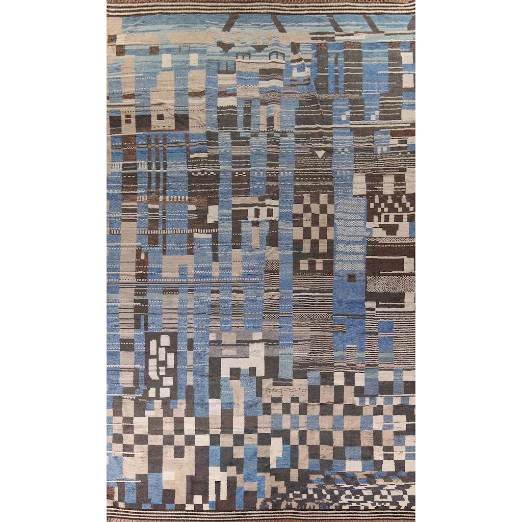 All-Over Abstract Moroccan Large Modern Rug Hand-Knotted Wool Carpet - 11'11"x 19'11"