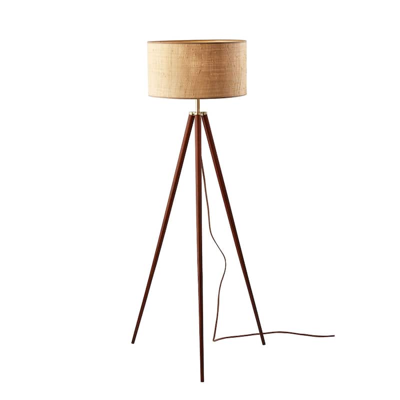 Jackson Floor Lamp - Walnut Wood w. Antique Brass Accents