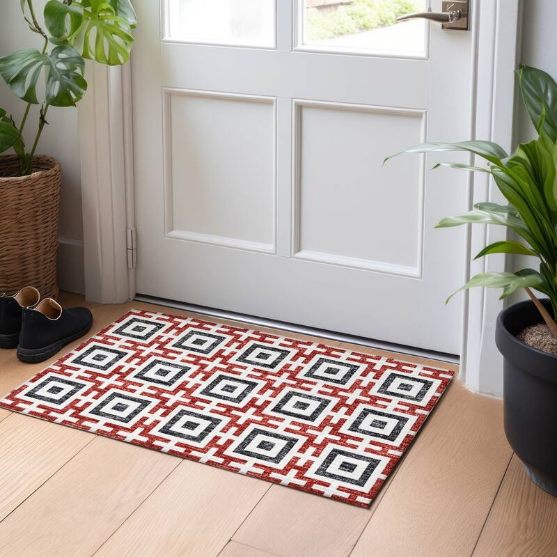 Premium Washable Super Soft Modern Mosaic Mayfield Rug - Red - 1' 8" x 2' 6" - Rectangle
