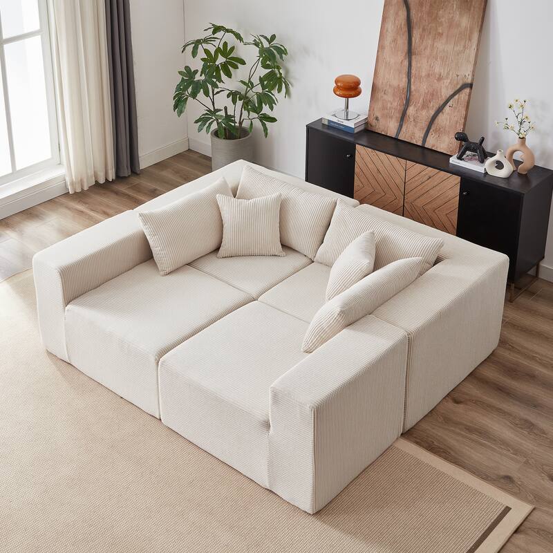 Anmytek 104-Inch Corduroy Modular L-Shaped Sectional Sofa 4PC Free Combination Luxury Foam-Filled