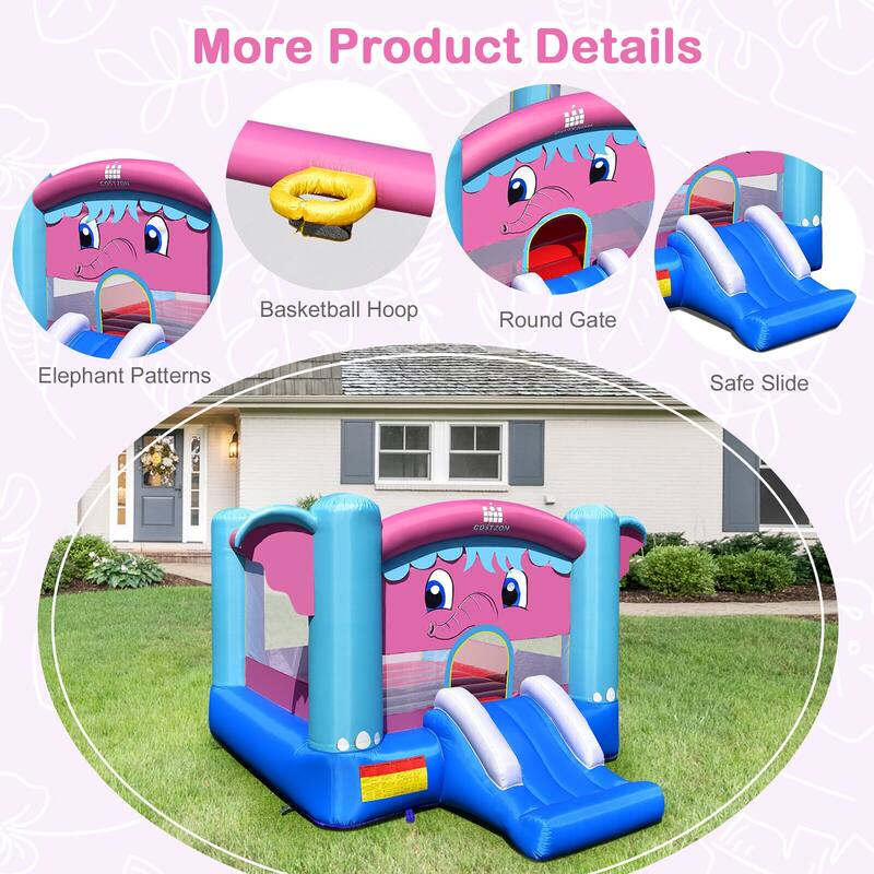 Gymax Inflatable Bounce House 3-in-1 Elephant Theme Inflatable Castle