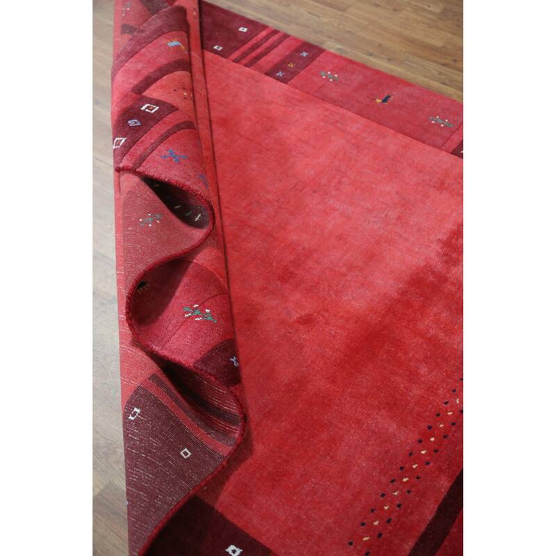 Animals Pink Gabbeh Indian Area Rug Hand-Knotted Wool Carpet - 5'3" x 7'7"