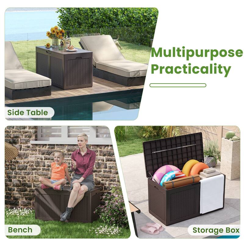 Gymax 100 Gallon Resin Deck Box w/ Lockable Lid Wheels for Pool