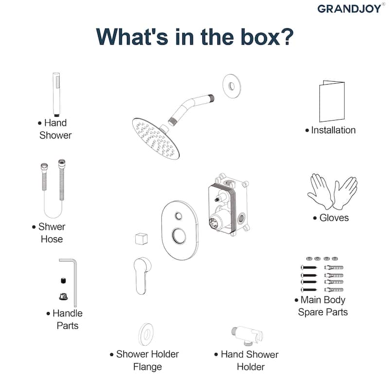 GRANDJOY Dual Shower Kit with Round Rainfall Head and Hand Shower, Lever Control Valve