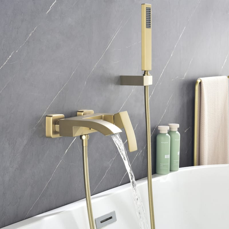 Solid Brass Wall Mounted Roman Tub Faucet with Handheld Shower Head
