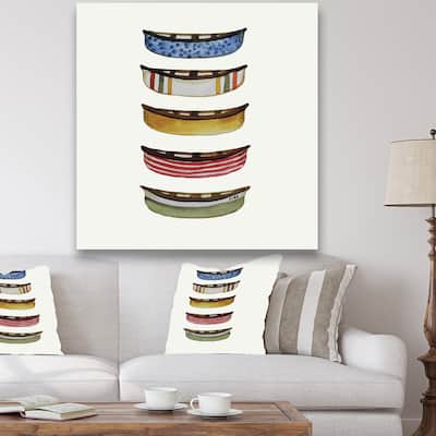 Designart "Five Canoes" Lake House Premium Canvas Wall Art