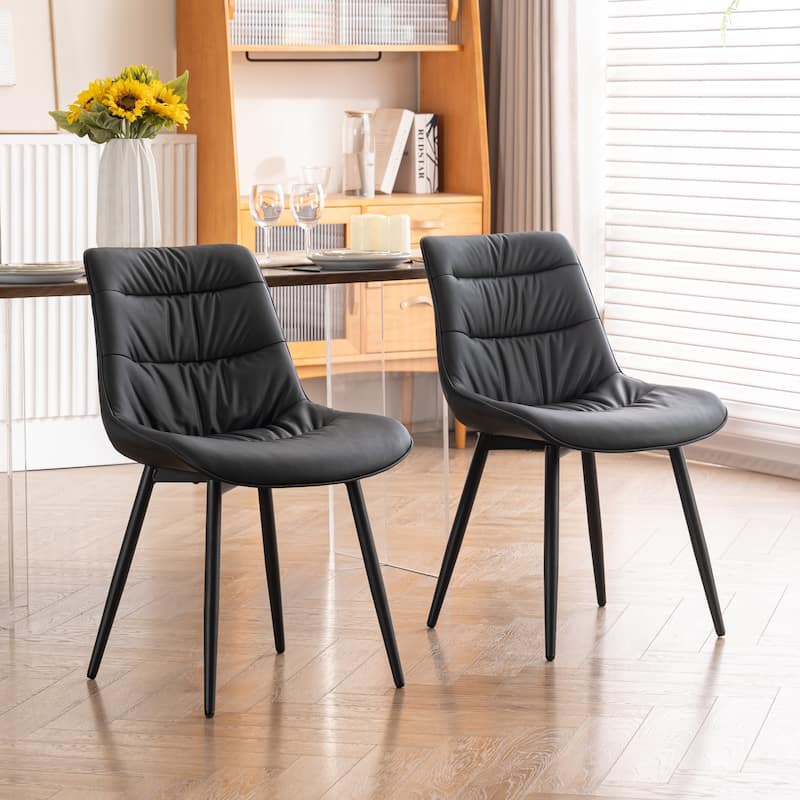 Faux Leather Dining Chairs Set of 2, Modern Upholstered Seat - Black