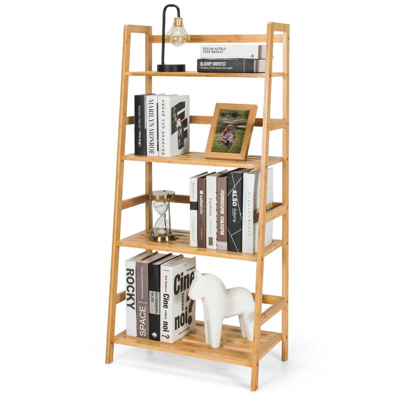 Gymax 4-Tier Bookshelf Bamboo Ladder Shelf Bathroom Shelves Storage - Natural