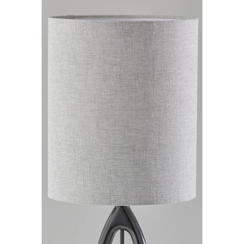 Wood Fabric Drum Shade Table Lamp with Geometric Base and Socket Switch - 10” x 10” x 27.5” (D x W x H)