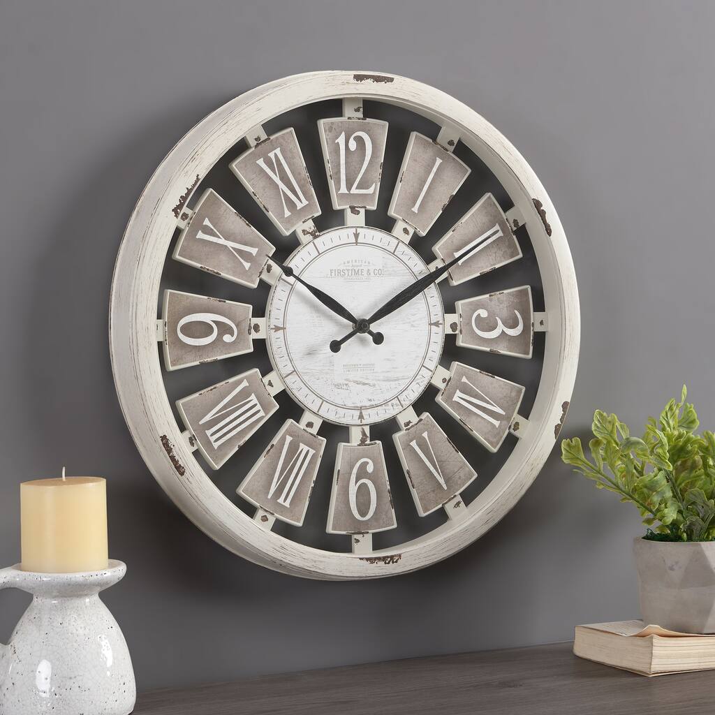 FirsTime & Co. Antique Farmhouse Plaques Wall Clock, American Crafted, Antique White, Plastic, 20 x 2 x 20 in