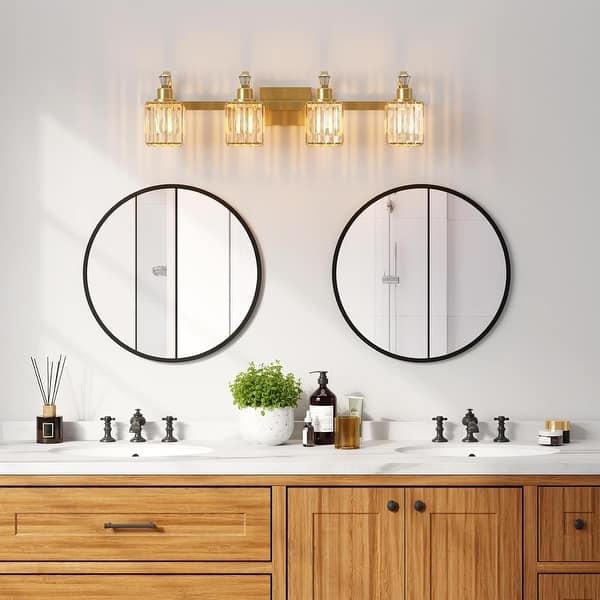 FadimiKoo 4-Light Farmhouse Vanity Light – White Wood Bathroom Light Fixture With Metal Shades, Rustic Wall Sconce For Over Mirror, Living Room, Hallway (E26, Bulbs Not Included)