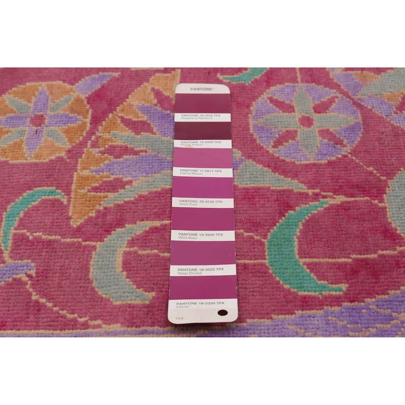 ECARPETGALLERY Hand-knotted Abstract Lahore Legacy Magenta Wool Rug - 9'0 x 11'11
