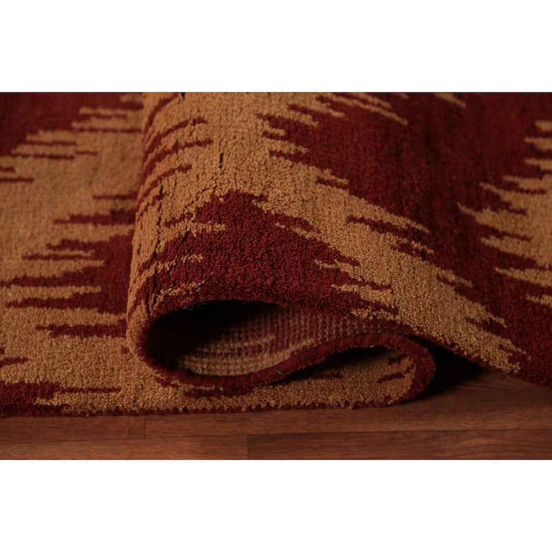 Hand Knotted Oriental 100% Wool Carpet Modern Geometric Red Moroccan Area Rug - 11' 8'' X 8' 11''