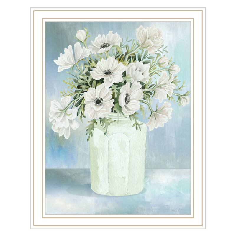 TrendyDecor4U Farmhouse "WHITE BLOOMS II" Framed Print Wall Art - White