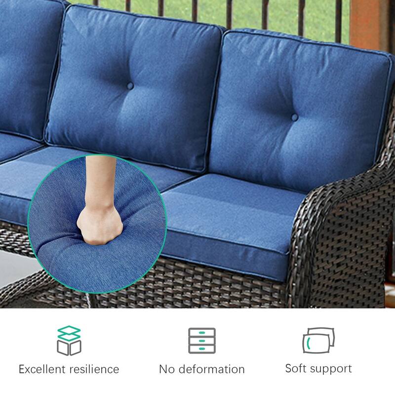 Gymojoy 2-Piece Outdoor Wicker Patio Furniture with Fire Pit and L-shaped Sectional Sofa, Coversation Set with Thick Cushions