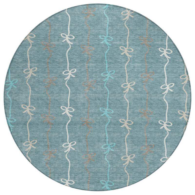 Machine Washable Indoor/ Outdoor Modern Bow Stripe Chantille Rug