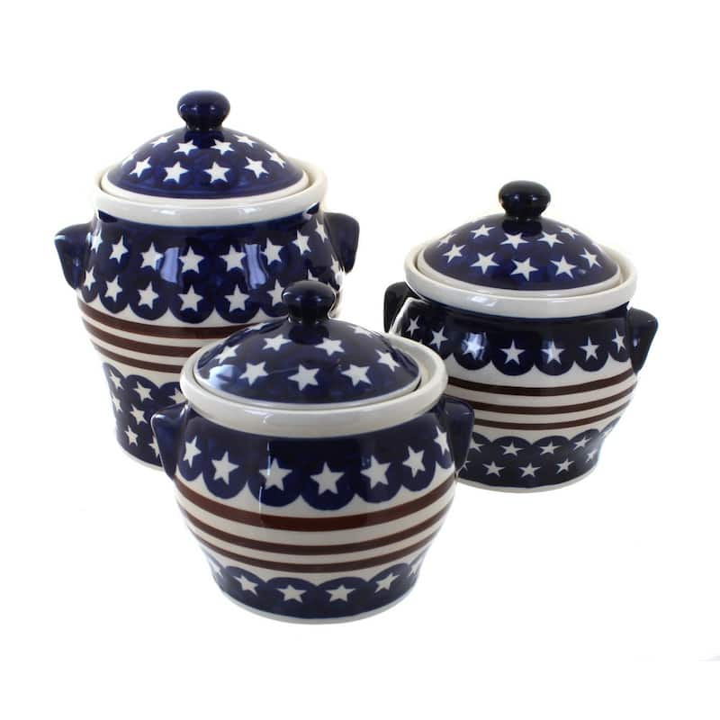Blue Rose Polish Pottery 1300 Zaklady Canister Set - Stars & Stripes