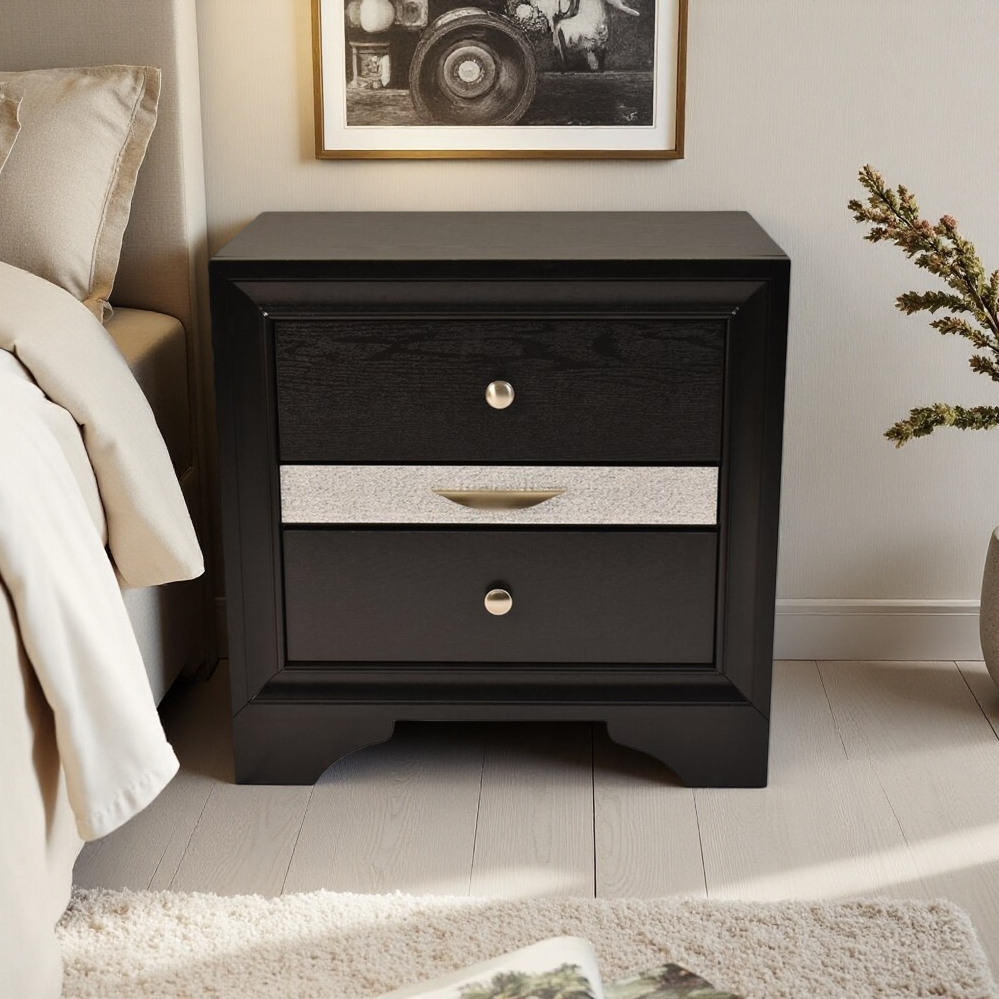 26"L Acacia Wood Nightstand with Full-Extension Drawers, Metal Pulls & Dovetail Joints
