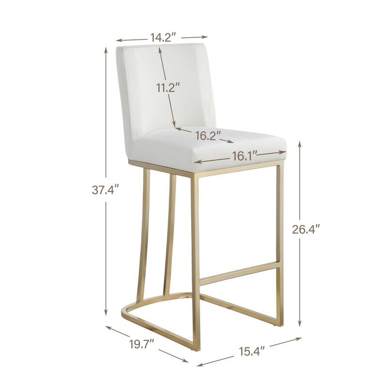 Modern 26" Set of 2 Bar Stools with Velvet Backrest Cushioned Seat and Metal Frame for Bar Counter Dining Room or Living Room