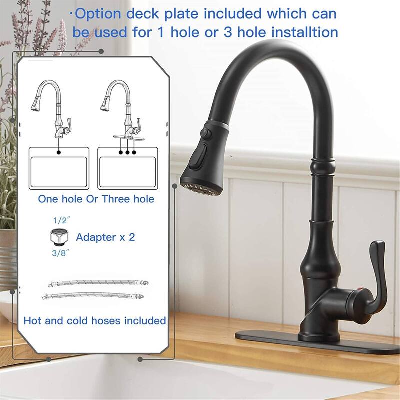 Single Handle Kitchen Faucet With Pull Down Sprayer Modern Kitchen Sink Faucets One Hole Basin Taps With Valve and Deck Plate