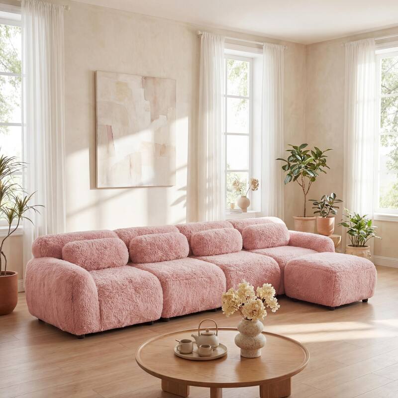 Homy Casa Pink Plush Modular Sectional Sofa Set Soft Cloud Floor Couch - P9 - PINK9