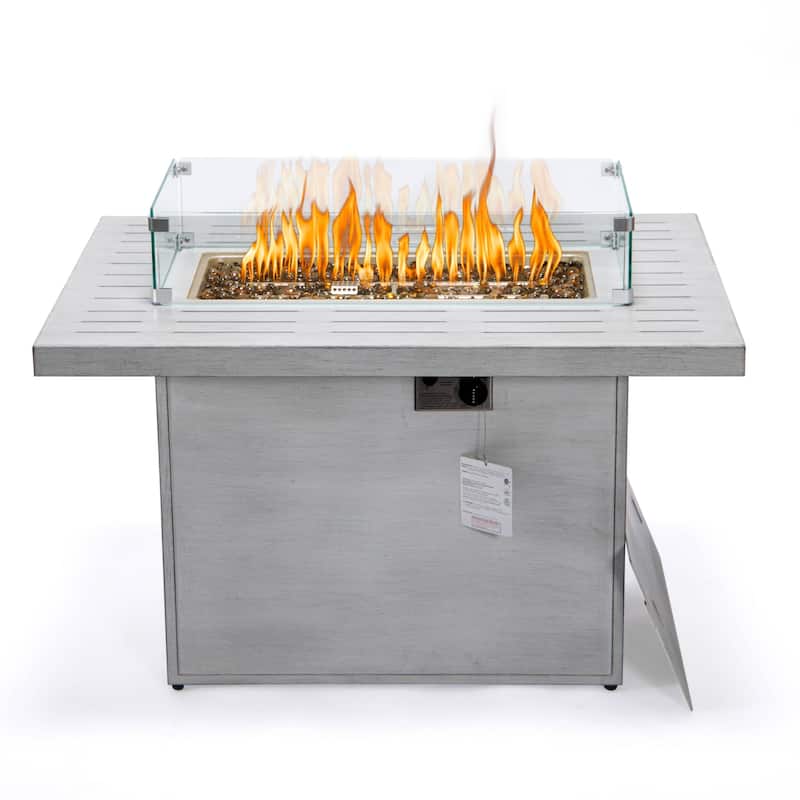 LeisureMod Chelsea 44" Modern 55000 BTU Propane Patio Fire Pit Table with Wind Guard for Porch Backyard Garden Decor