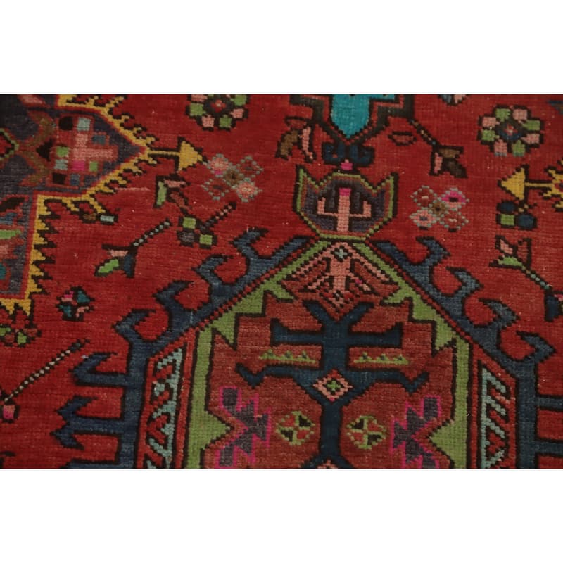 Hand Knotted Oriental 100% Wool Carpet Traditional Geometric Red Tabriz Runner Rug - 14' 11'' X 3' 8''