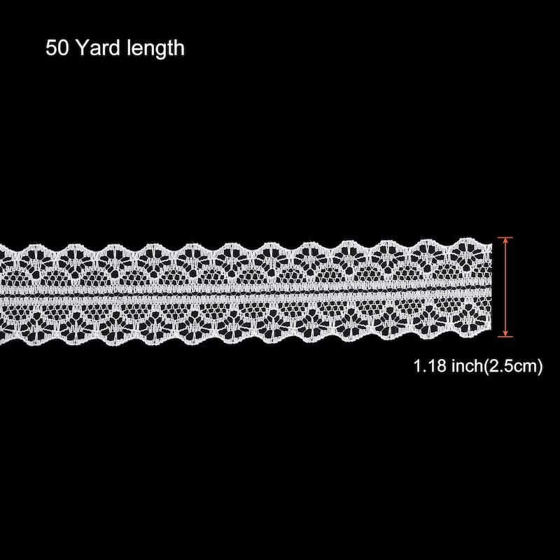 1.2 Inch Wide 25 Yard Lace Ribbon Floral Pattern Lace Trim Ribbon - White - 50 Yard