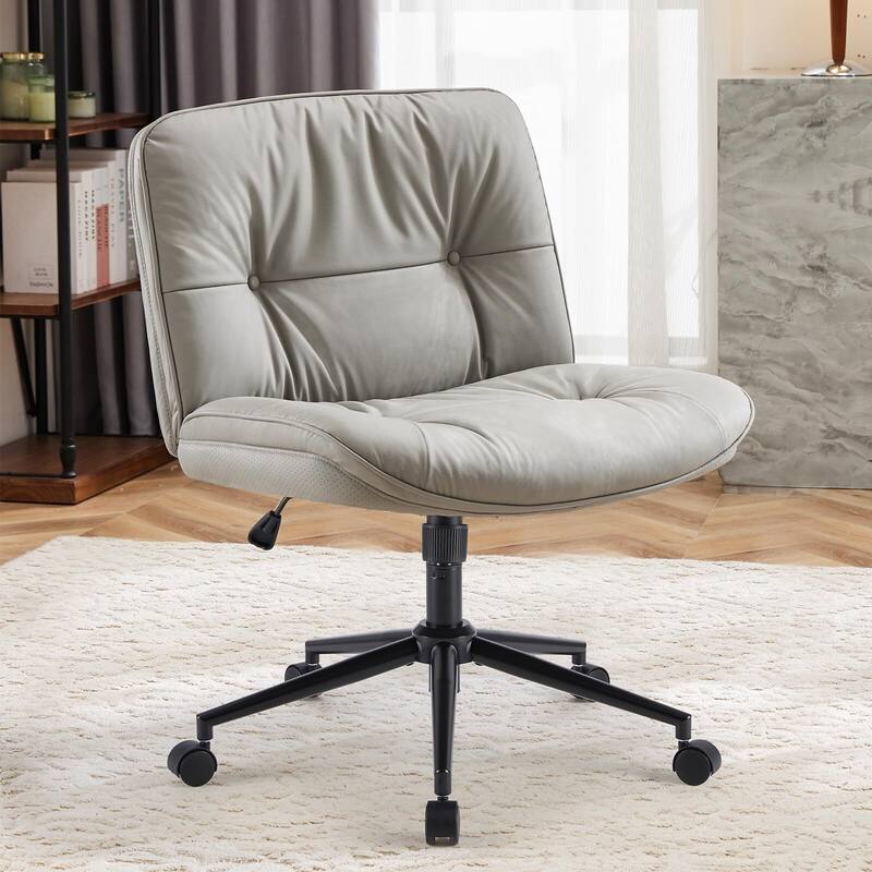 PU Leather Adjustable Height Wide Seat Criss Cross Office Chair with Armless & Changeable Feet