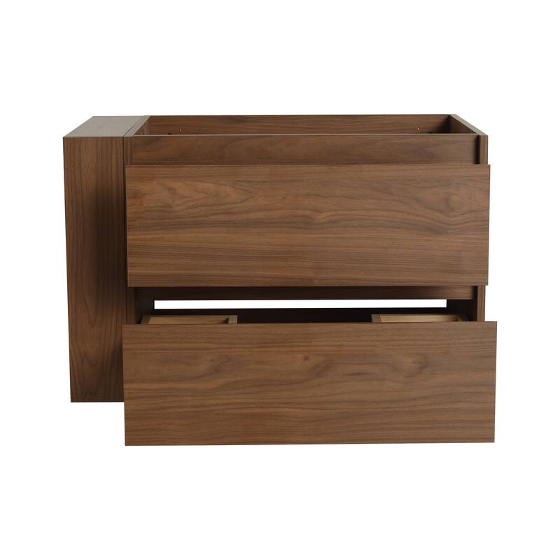 36" Wall-Mounted Bathroom Vanity, Double Soft-Close Drawers, Adjustable Side Rack, 45° Bevelled Invisible Handle