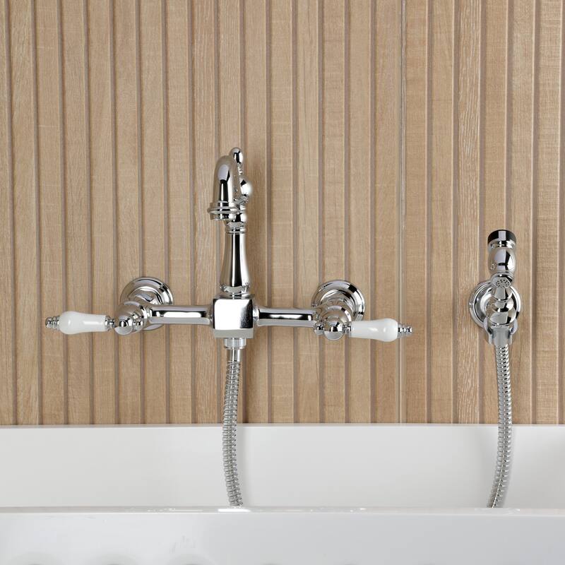 Kingston Brass Essex Double-Handle Wall-Mount Pre-Rinse Bridge Kitchen Faucet
