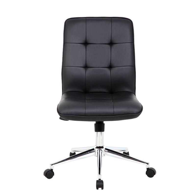 Sela Swivel Office Chair, Tufted Black Seat & Back, Chrome Base