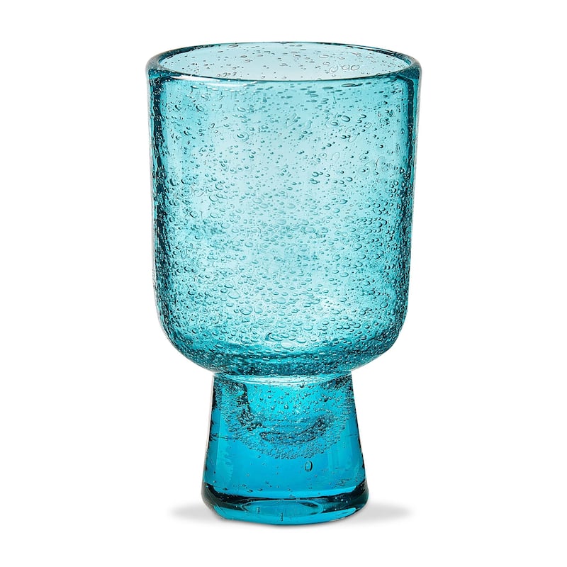 Bubble Glass Footed All Purpose Aqua Drinking Glasses - 10oz Capacity, Dishwasher Safe, Everyday Use, 5.25" H x 3" L x 3" W