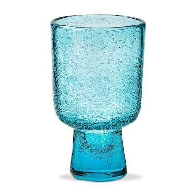 Bubble Glass Footed All Purpose Aqua Drinking Glasses - 10oz Capacity, Dishwasher Safe, Everyday Use, 5.25" H x 3" L x 3" W