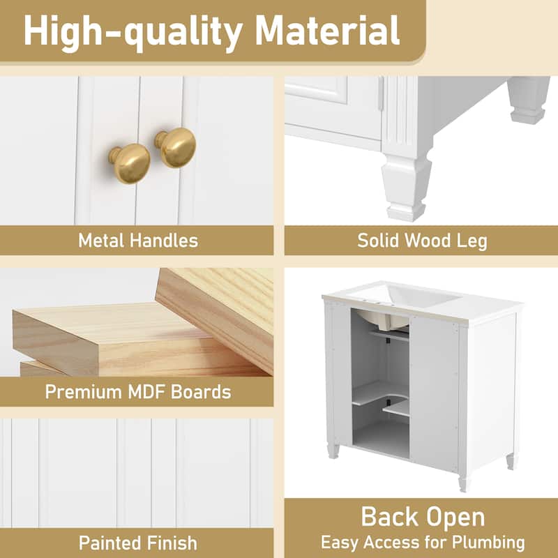 36-Inch Bathroom Vanity Set – Ceramic Vessel Sink with Tip-Out Drawer & 3-Side Storage‌.