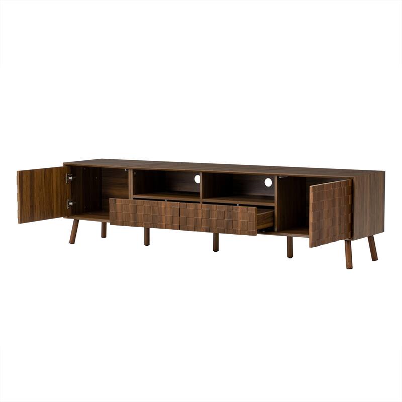 78inch Modern TV Stand for TVs up to 85 inches for Living Room, Entertainment Center with Solid Wood Legs