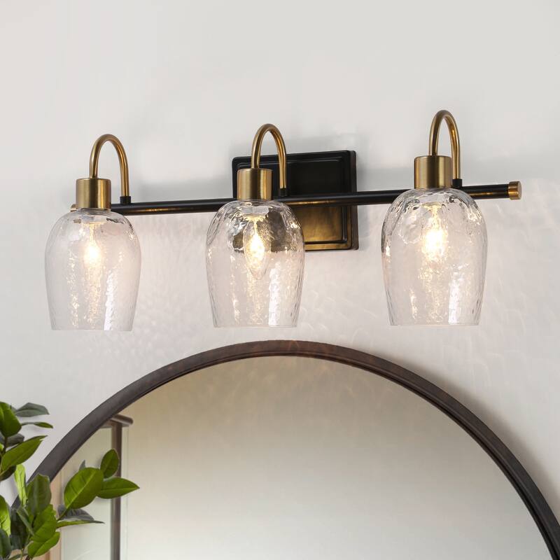 Modern 3-Light Black Gold Linear Bathroom Vanity Lights Wine Glass Wall Sconces