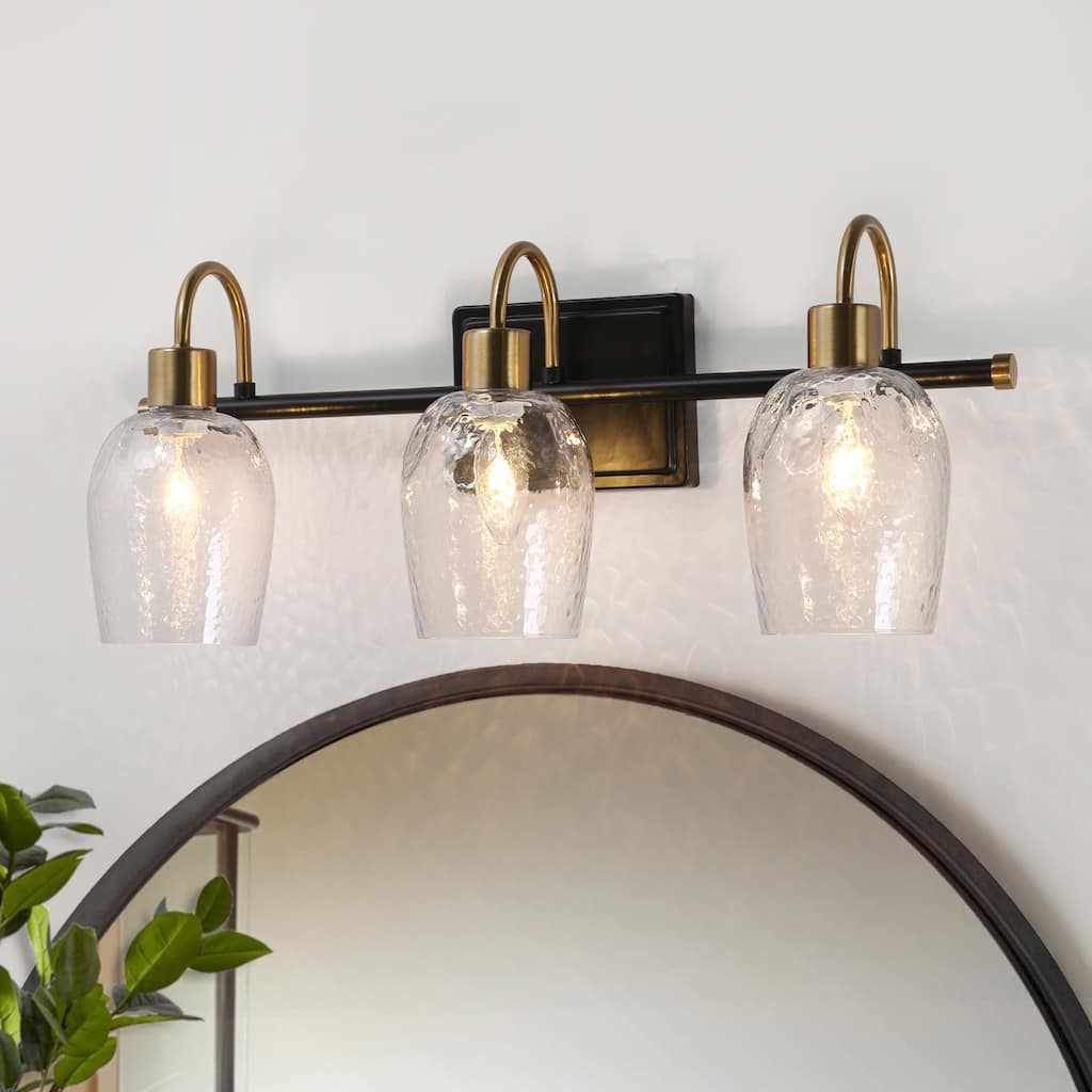 Modern 3-Light Black Gold Linear Bathroom Vanity Lights Wine Glass Wall Sconces