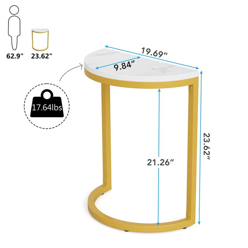 End Table Half Round, Narrow Wood Side Table with Metal Frame