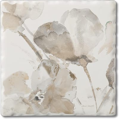 Absorbent Stone Tumbled Tile Coasters, Abstract Floral I, Set of 4