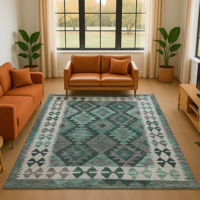 Premium Washable Super Soft Traditional Global Mayfield Rug - Seafoam - 8' x 10'