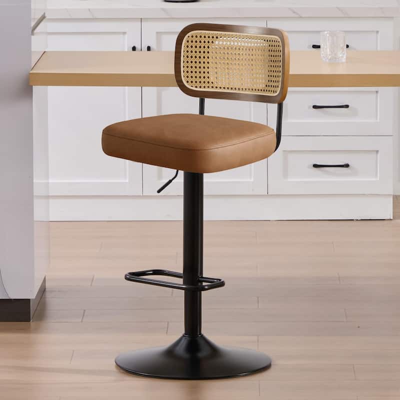 Adjustable Height Swivel Bar Stools with Back and Footrest - 17.7"W x 15.75"D x 35"-42.9"H