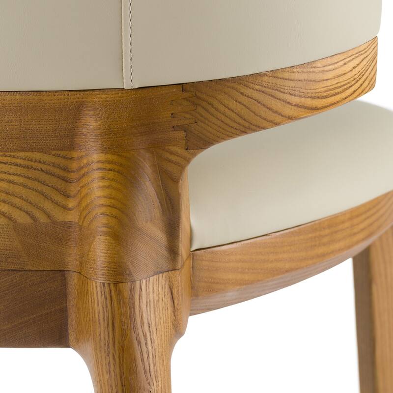 Modrest Calvary Mid-Century Modern Beige Vegan Leather & Walnut Counter Chair