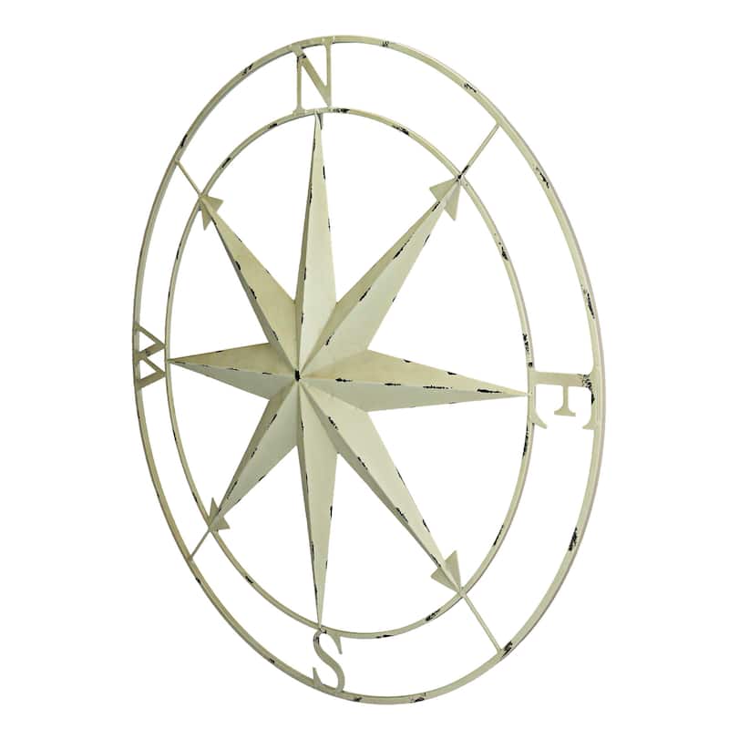 Indoor Outdoor Metal Compass Rose Wall Sculpture 39.5 Inch Diameter