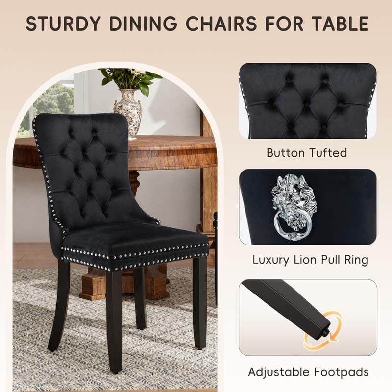 High-end Tufted Velvet Upholstered Nailhead Dining Chair Set of 4