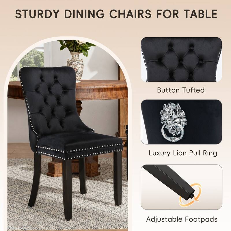 High-end Tufted Velvet Upholstered Nailhead Dining Chair Set of 6