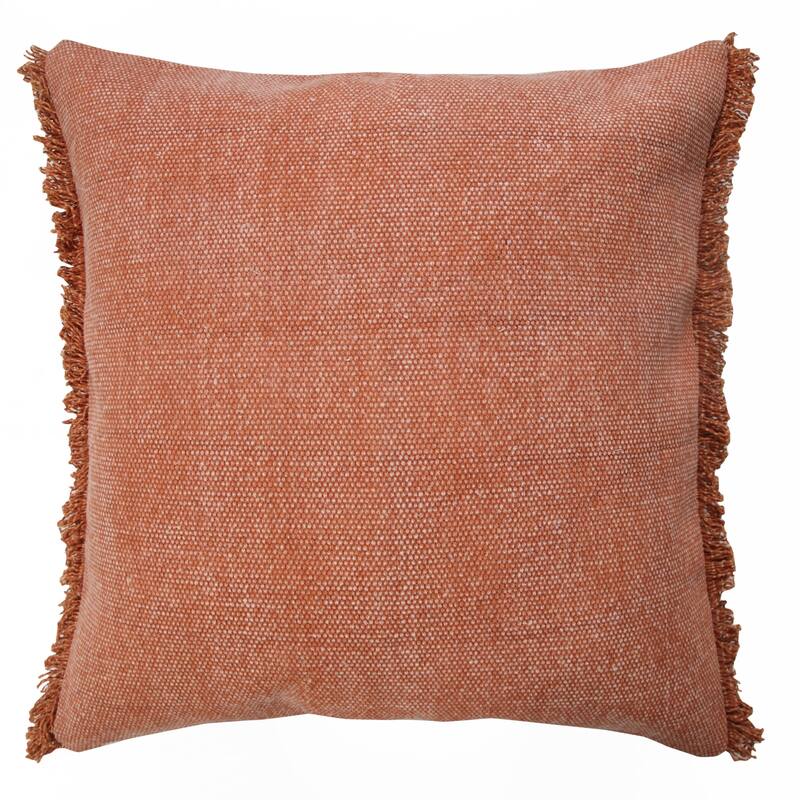 Sevita Adobe Brown Solid Stonewash Throw Pillow with Fringe