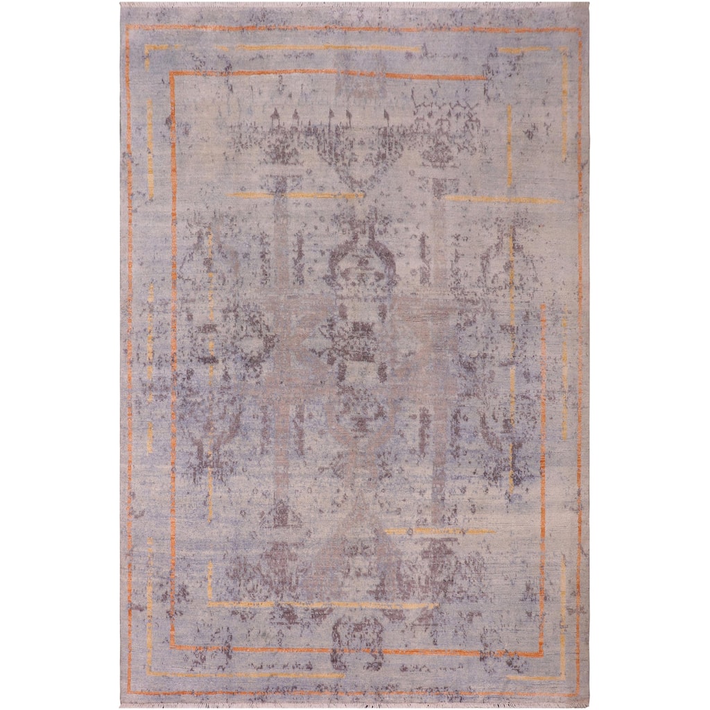 Contemporary Ziegler Damaris Blue Gray Bamboo Silk Rug - 7'11'' x 9'10''