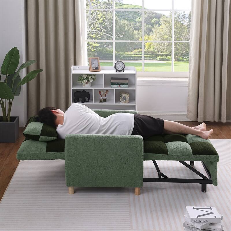Teddy Fabric Convertible Multi-Functional Sleeper Sofa with Pillow